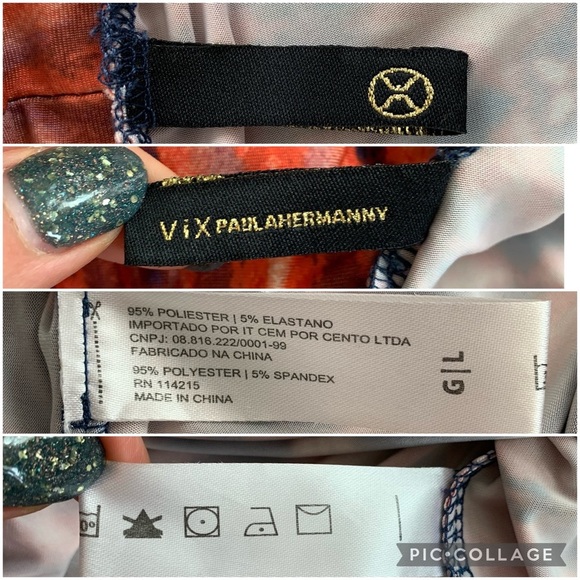 Vix Paula Hermanny Ikat print Peach Pink Cream Blue Jersey Halter Maxi Dress L - Picture 13 of 16